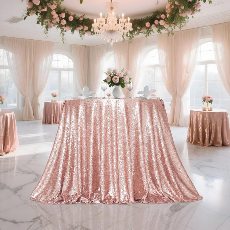 PartyDelight 70" Round Rose Gold Sequin Tablecloth High-Density 3mm Stitched Sequins Shimmering Table Overlay for 4ft Round Tables, Weddings & Anniversaries - Image 3